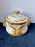 Hand Thrown Stoneware Covered Casserole w/ Brown Plant Design