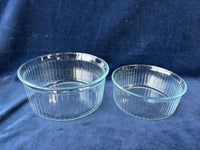 Pair Of Vintage Pyrex Clear Glasses Ribbed Souffle Bowl Baking Dishes