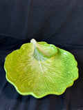 Green Cabbageware Chip & Dip Serving Bowl Majolica Style Ceramic *Read Description*