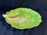 Green Cabbageware Chip & Dip Serving Bowl Majolica Style Ceramic *Read Description*