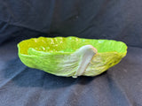 Green Cabbageware Chip & Dip Serving Bowl Majolica Style Ceramic *Read Description*