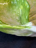Green Cabbageware Chip & Dip Serving Bowl Majolica Style Ceramic *Read Description*