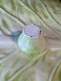 Green Cabbageware Chip & Dip Serving Bowl Majolica Style Ceramic *Read Description*
