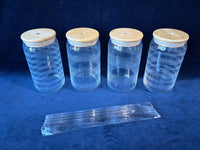 Set Of 4 Glass Tumblers With Bamboo Lids And Straws