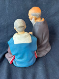Japanese Hakata Urasaki Kneeling Elderly Couple Book Needlework Figurine