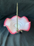 Fenton Style Glass Bowl Bride’s Basket w/ Silver Stand