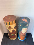 Lot Of 2 Folk Art Style Wine Bottle Gift Boxes