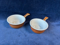 Pair Of Pillivuyt Ramekins Bowls Dishes Single Handle Brown Pottery