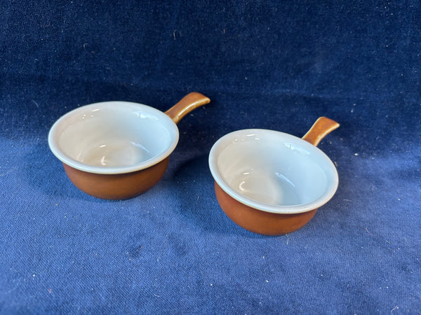Pair Of Pillivuyt Ramekins Bowls Dishes Single Handle Brown Pottery