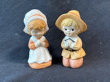 Lefton Porcelain Ceramic Pilgrim Thanksgiving Fall Couple Boy & Girl