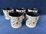 Set Of 5 Black And White Floral Mugs