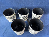 Set Of 5 Black And White Floral Mugs