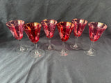 Set Of 6 Cranberry Stain Etched Grape Wine Glasses