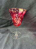 Set Of 6 Cranberry Stain Etched Grape Wine Glasses