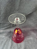 Set Of 6 Cranberry Stain Etched Grape Wine Glasses