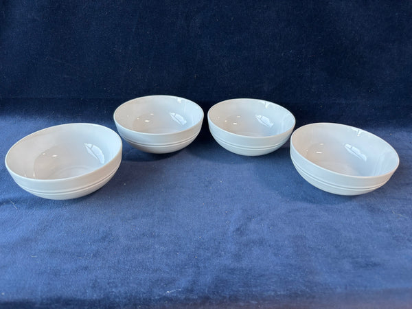 Set Of 4 Crate And Barrel White Porcelain Ribbed Bowls