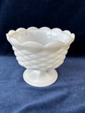 Vintage Milk Glass Footed Pedestal Compote Dish With Diamond Quilt
