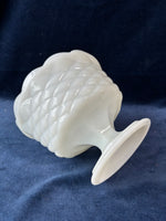 Vintage Milk Glass Footed Pedestal Compote Dish With Diamond Quilt