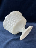 Vintage Milk Glass Footed Pedestal Compote Dish With Diamond Quilt