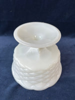 Vintage Milk Glass Footed Pedestal Compote Dish With Diamond Quilt