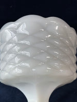 Vintage Milk Glass Footed Pedestal Compote Dish With Diamond Quilt