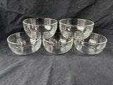 Set Of 5 Clear Glass Ribbed Bowls