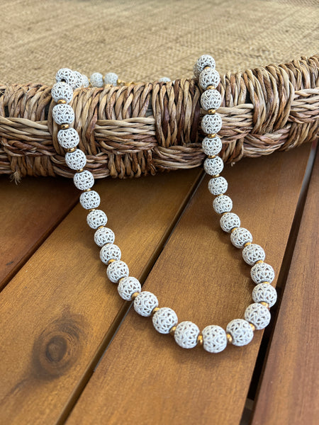 White and Gold Beaded Necklace by Monet