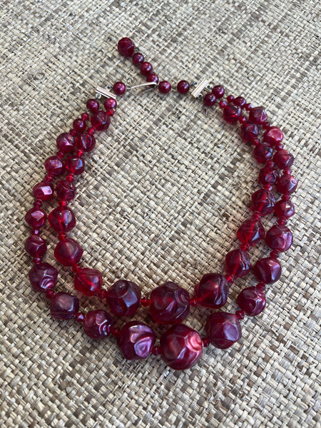 Red Beaded Double Stranded Choker