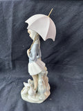 Lladro Figurine Girl With Umbrella Basket Feeding Ducks #4510