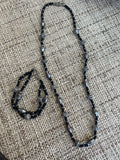 Silver Tone and Black Beaded Necklace and Bracelet Set