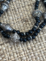 Silver Tone and Black Beaded Necklace and Bracelet Set