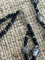 Silver Tone and Black Beaded Necklace and Bracelet Set