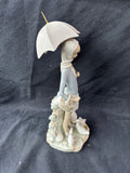 Lladro Figurine Girl With Umbrella Basket Feeding Ducks #4510