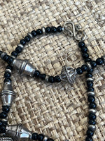 Silver Tone and Black Beaded Necklace and Bracelet Set