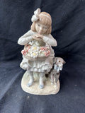 Lladro "Girl with Flowers"# 1088 Girl w/ Flower Basket & Dog Figurine *Read Description*
