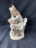 Lladro "Girl with Flowers"# 1088 Girl w/ Flower Basket & Dog Figurine *Read Description*