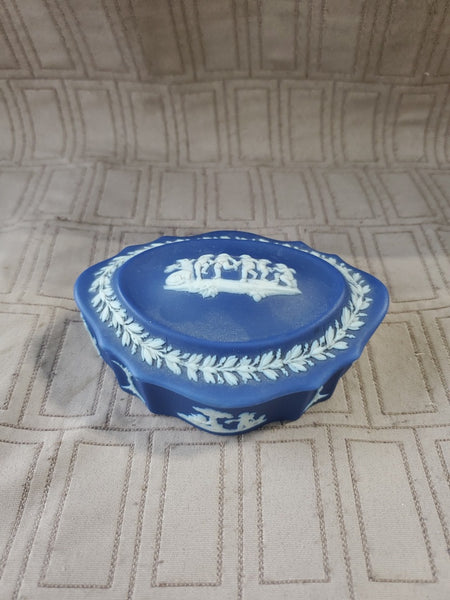 Vintage Dark Blue Wedgwood Dipped Trinket Box