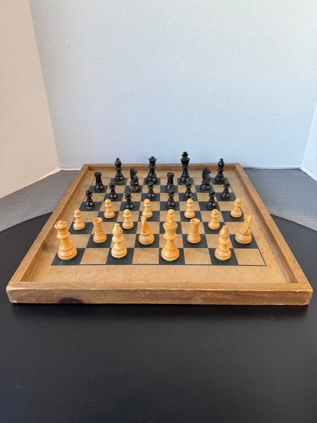 Vintage Tan & Black Wooden Chess Set