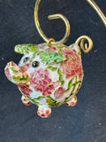 Cloisonne Enamel Adorable Pig Figurine W/Stand
