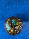 Hand Blown Deep Amber & Green Art Glass Pumpkin