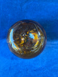 Hand Blown Deep Amber & Green Art Glass Pumpkin