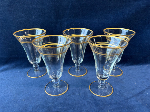 Set Of 5 Gold Trim Iced Tea Glasses