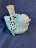 Green Ceramic Bird Figurine Tea Light Holder