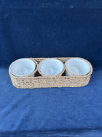 Hand-Woven Seagrass Basket with Ceramic Bowls For Chips And Dip