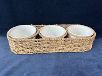 Hand-Woven Seagrass Basket with Ceramic Bowls For Chips And Dip