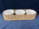 Hand-Woven Seagrass Basket with Ceramic Bowls For Chips And Dip