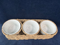 Hand-Woven Seagrass Basket with Ceramic Bowls For Chips And Dip