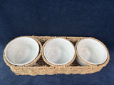 Hand-Woven Seagrass Basket with Ceramic Bowls For Chips And Dip
