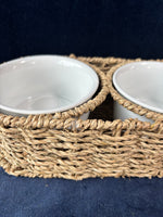 Hand-Woven Seagrass Basket with Ceramic Bowls For Chips And Dip