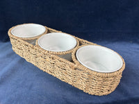 Hand-Woven Seagrass Basket with Ceramic Bowls For Chips And Dip